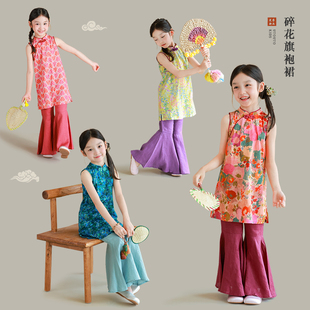 寶兒純棉中式 國(guó)風(fēng)裙 新款 utouto大耳象女童碎花掛脖旗袍裙2025夏季