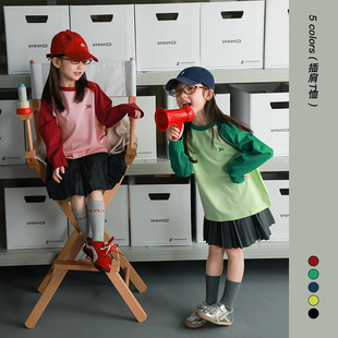 上衣 宝儿纯棉百搭长袖 utouto大耳象女童撞色插肩T恤2025秋季 新款