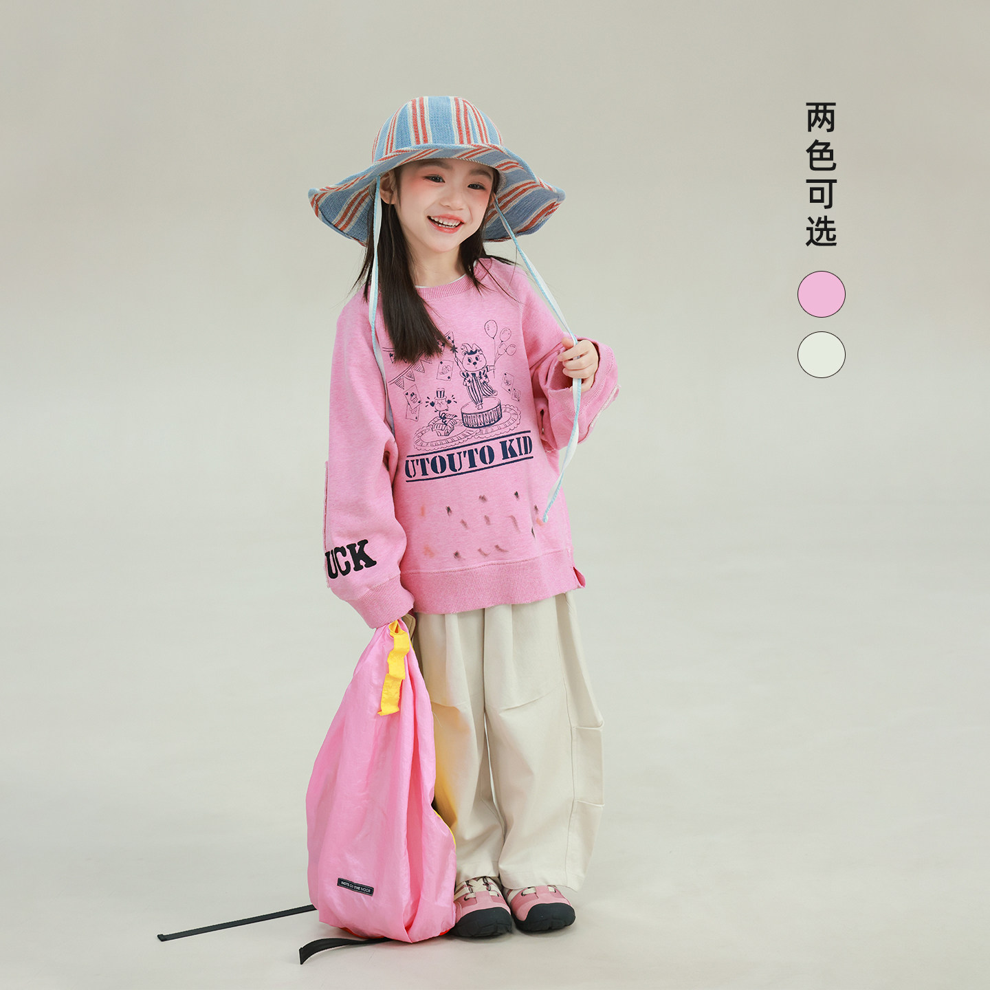 大耳象女童做旧印花卫衣2026春季新款宝儿纯棉休闲潮酷长袖上衣