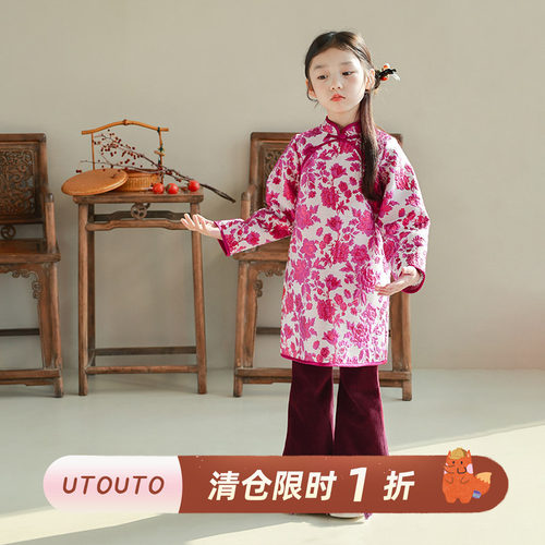 大耳象女童刺绣大花旗袍裙冬季新款儿童年服小女孩