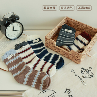 大耳象女童撞色花边条纹袜2026春季新款宝儿无骨休闲百搭袜子
