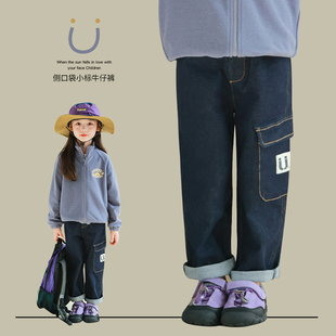 儿童仿牛仔小脚休闲长裤 新款 子 春季 大耳象女童侧口袋小标牛仔裤