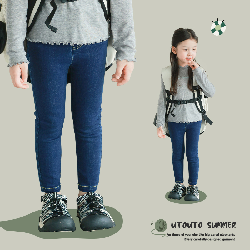 utouto牛仔裤纯色修身