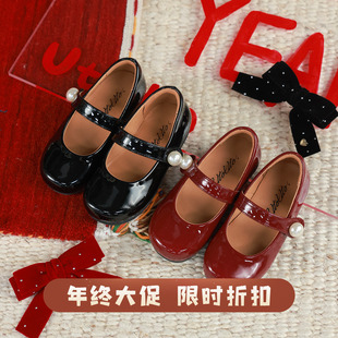 大耳象女童珍珠公主皮鞋冬季新款宝儿防滑橡胶休闲百搭单鞋子气质