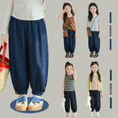 女孩休闲裤 新款 纯色 2024夏季 utouto大耳象女童口袋刺绣收口牛仔裤