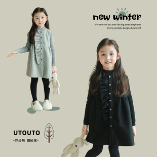 大耳象女童木耳边毛呢背心裙冬季 女宝羊毛裙子 新款