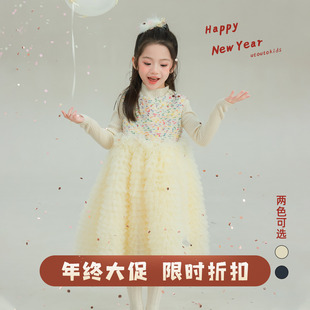 大耳象女童毛呢蛋糕纱裙冬季 宝儿立体手工网纱礼服连衣裙子 新款