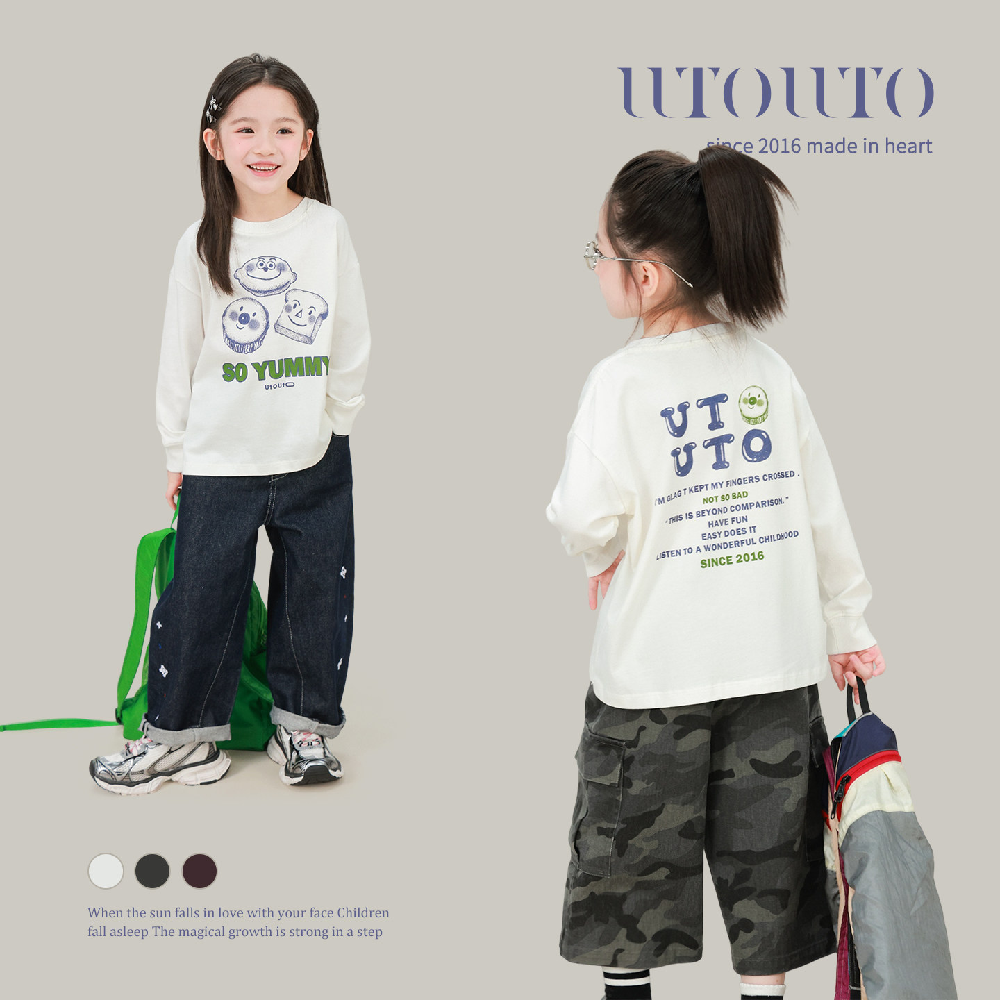 utouto圆领长袖卡通印花T恤图片