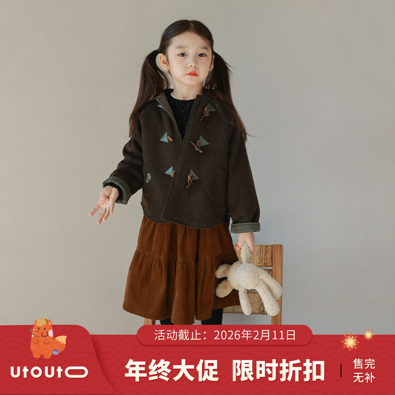 utouto大耳象女童口袋树枝连帽呢大衣2023冬季新款女宝个性外套,童装/婴儿装/亲子装,呢大衣,淘宝优惠券,粉丝福利购,淘宝优惠卷