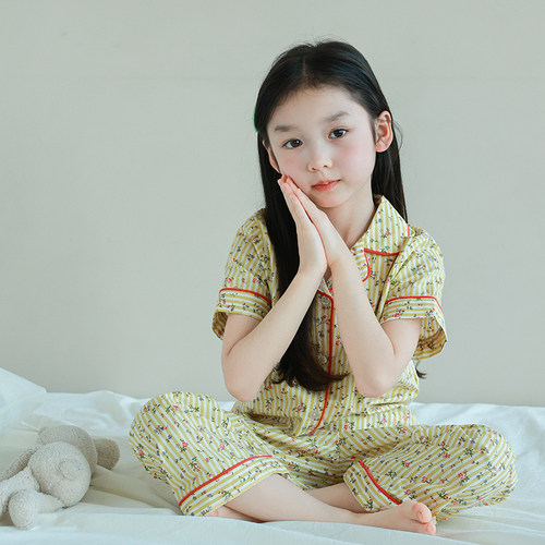 大耳象女童碎花条纹家居上衣家居裤夏季新款儿童套装