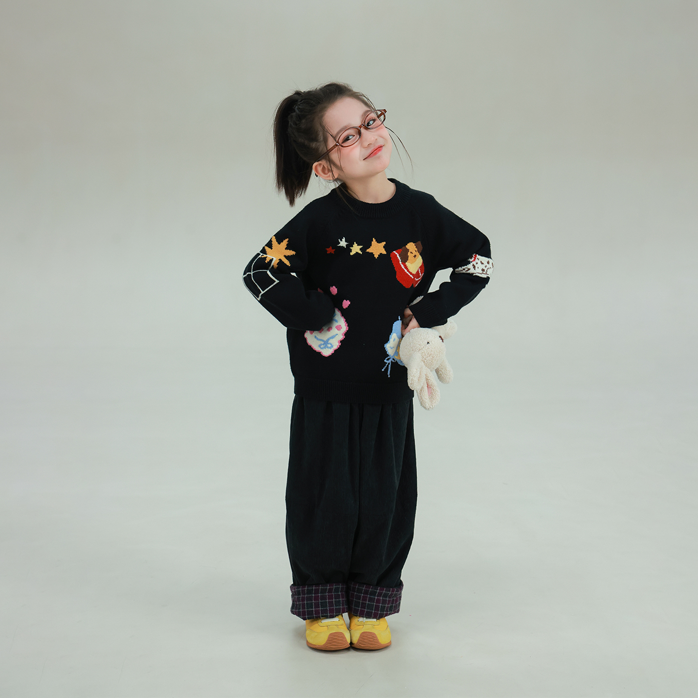 utouto冬季卡通提花套头毛衣