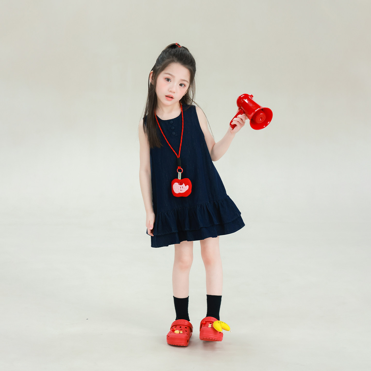 大耳象女童花边牛仔背心裙2026夏季新款宝儿纯棉无袖荷叶边薄裙子