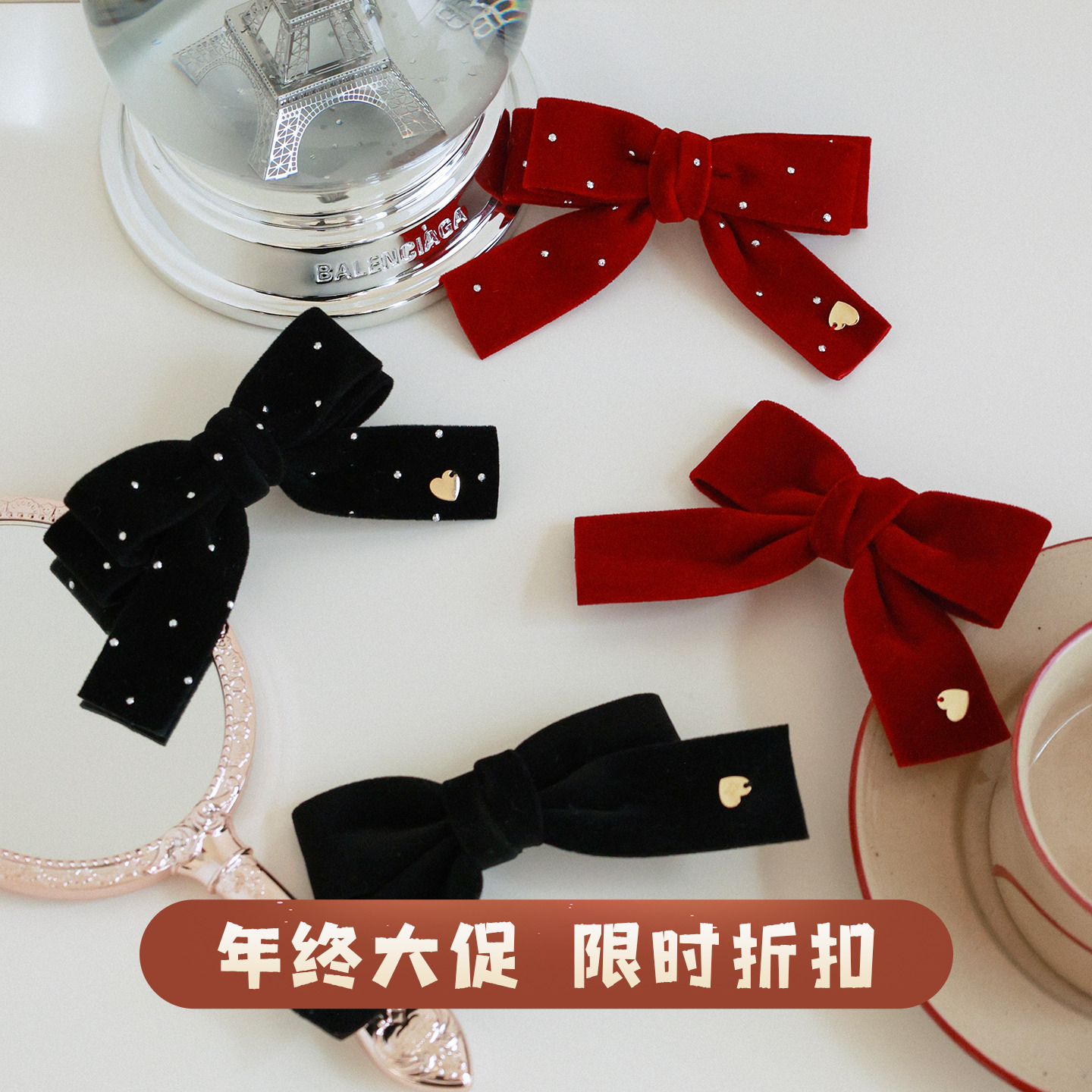 大耳象女童蝴蝶结发夹冬季新款宝儿百搭时髦丝绒配饰精美头饰品