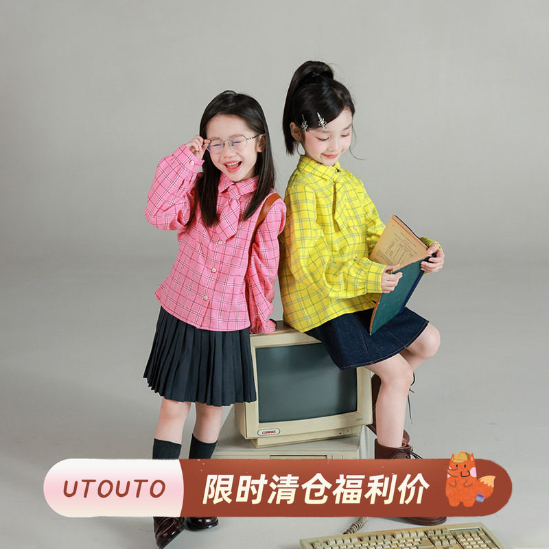 utouto秋季格纹领带衬衫图片