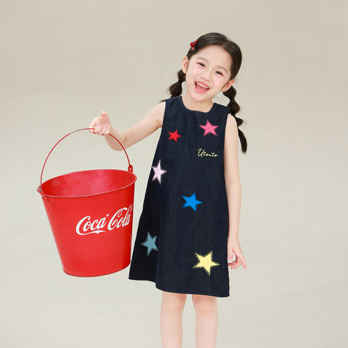大耳象女童彩色星星背心裙2026夏季新款宝儿纯棉简约A字宽松裙子