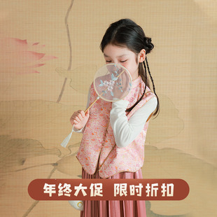 套装 大耳象女童中式 宝儿国风无袖 新款 旗袍马甲百褶半裙秋季