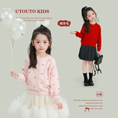 宝儿纯羊毛针织衫 新款 上衣 2026春季 大耳象女童刺绣蝴蝶结毛衣开衫