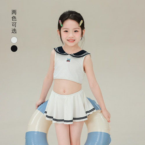 大耳象女童娃娃领连体泳衣/娃娃领泳衣套装2026夏季新款宝儿泳装