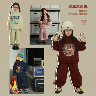 宝儿加绒套装 utouto大耳象女童连帽印花卫衣 新款 2025冬季 运动裤