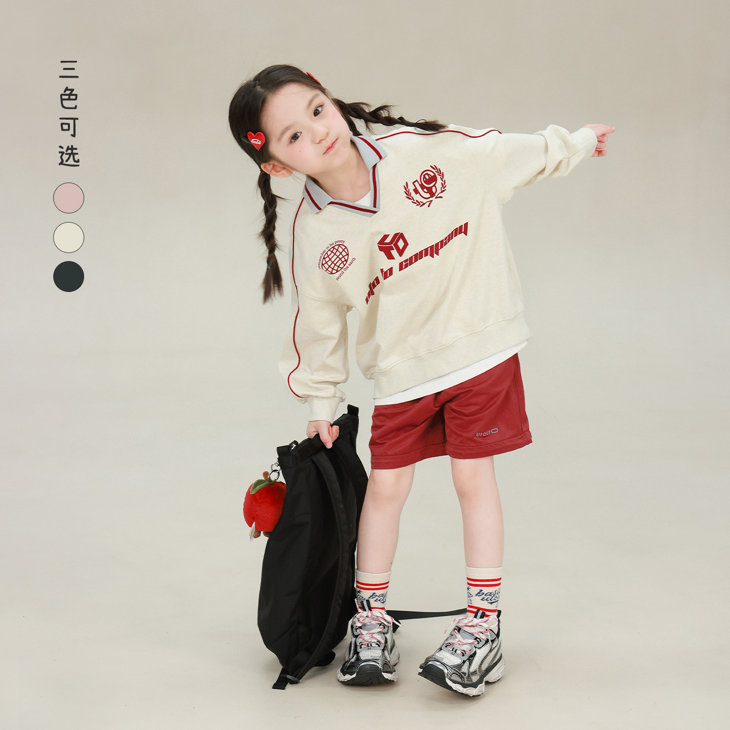 大耳象女童英文印花polo卫衣2026秋季新款宝儿慵懒休闲宽松上衣潮
