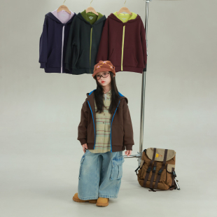 utouto大耳象女童撞色帽卫衣外套2025冬季 宝儿加绒百搭厚上衣 新款