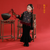 大耳象女童亮片蝴蝶旗袍马甲冬款 拜年服动物毛条上衣 宝儿新中式