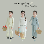 春季 波点喇叭裤 新款 儿童长袖 大耳象女童波点开衫 套装 波点吊带