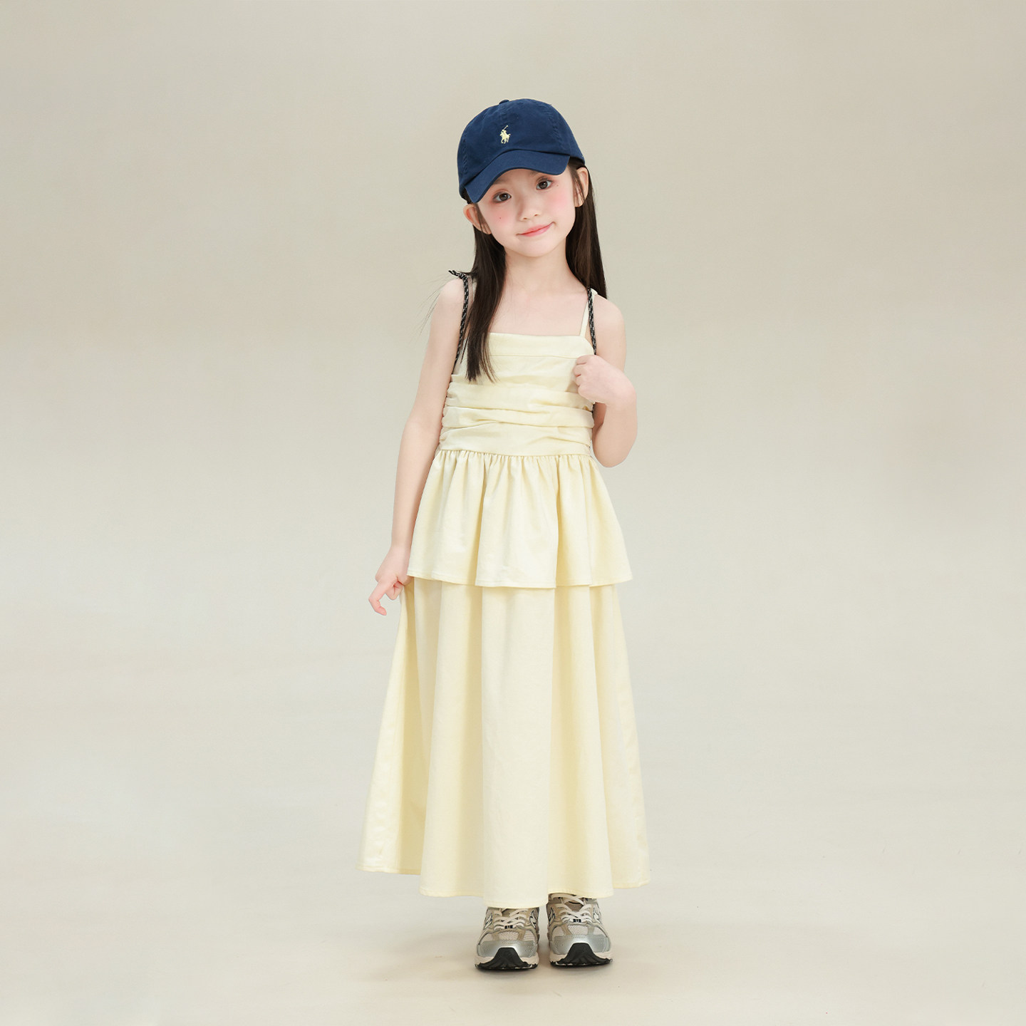 大耳象女童褶皱吊带裙2026夏季新款宝儿小众气质抹胸薄连衣裙子