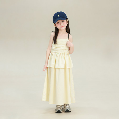 大耳象女童褶皱吊带裙2026夏季新款宝儿小众气质抹胸薄连衣裙子