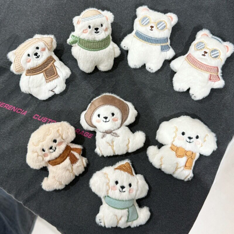 卡通毛绒围巾熊围巾狗狗玩偶胸针小熊熊书包装饰头饰衣服鞋子配饰