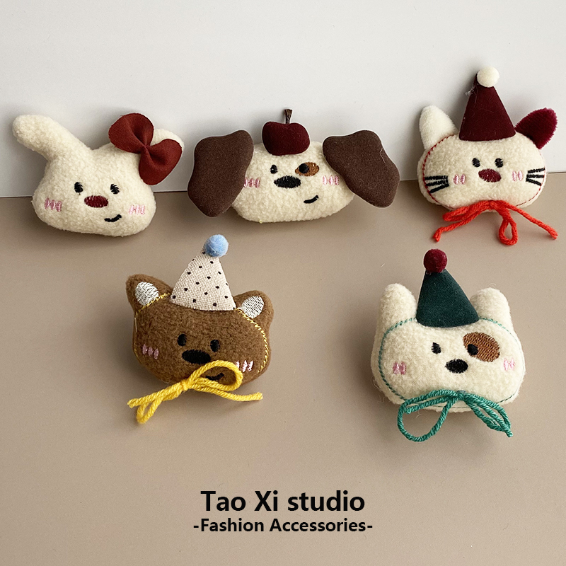 韩系卡通毛绒小动物头胸针装饰品