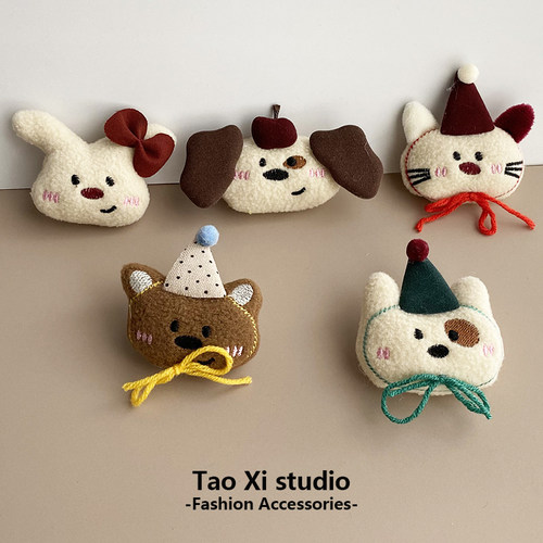 韩系卡通毛绒小动物头胸针装饰品