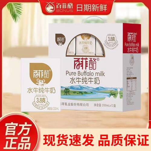 【日期新鲜】广西百菲酪水牛纯牛奶200ml12盒营养早餐水牛奶整箱