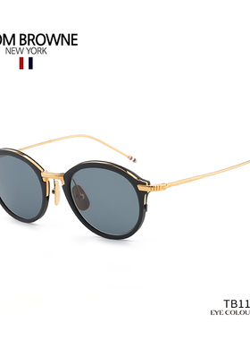 ThomBrowne墨镜黑日本手工制作圆框汤姆布朗时尚太阳眼镜男 TB110