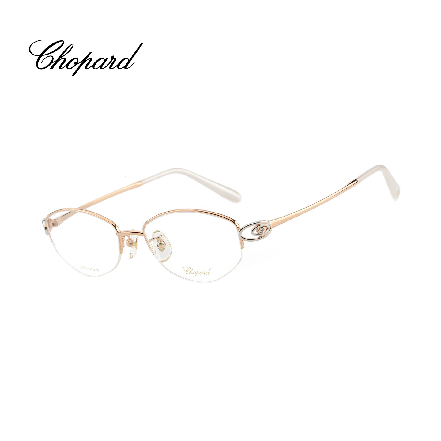 【门店自提】CHOPARD萧邦眼镜框女士钛金钻石半框近视眼镜VCHL37J