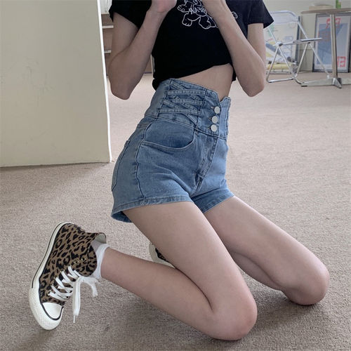 弹力牛仔短裤女高腰夏季薄款大码胖mm显瘦遮肚小个子a字阔腿热裤