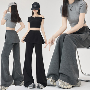 女显瘦屁帘休闲瑜伽裤 欧货2025秋冬新款 巨显腿直假两件微喇叭裤