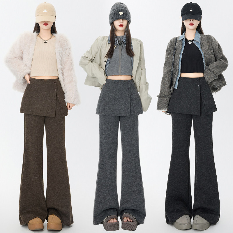 欧货加绒加厚羊绒微喇裤女显瘦