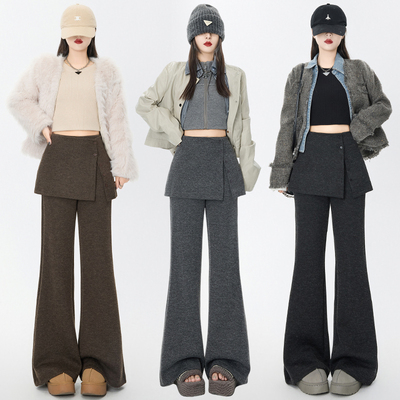 欧货加绒加厚羊绒微喇裤女显瘦