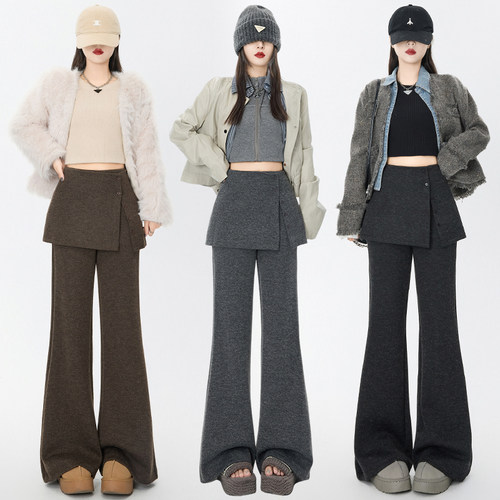 欧货加绒加厚羊绒微喇裤女显瘦