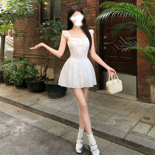 纯欲甜美收腰显瘦无袖 法式 a字短裙女小个子度假风白色吊带连衣裙