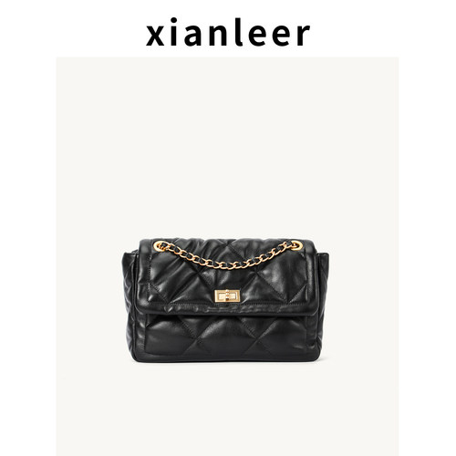 XIANLEER香蕾尔女包通勤百搭小方包羊皮菱格链条真皮单肩包斜跨包