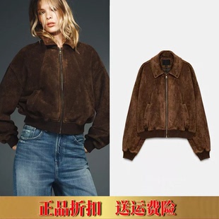 ZA家春季新款 女装翻领长袖反绒质感效果夹克外套上衣 8490705