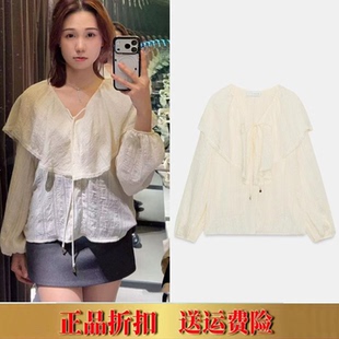 ZA家春夏新品 女装 长袖V领花边叠层装饰衬衫 5029066 712