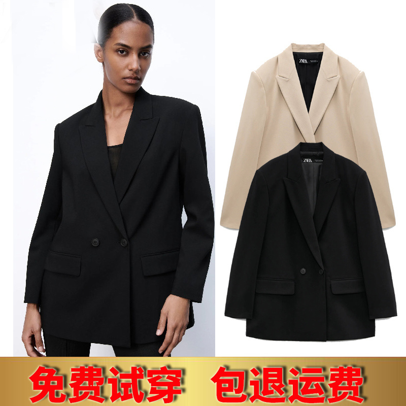 ZA2753432新款女装休闲百搭宽松双排扣西装外套西服02753432