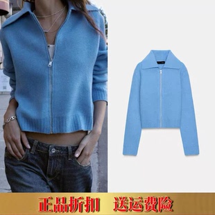 ZA家春季新品女装简约休闲百搭长袖翻领拉链针织开衫外套 5755002