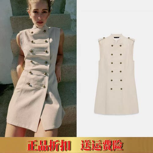 ZA家女装夏季新品无袖立领双襟绳结扣短裙修身迷你连衣裙 2930727