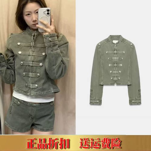 ZA家新款女装纽扣饰拿破仑夹克短外套5252072牛仔短裤 5252008