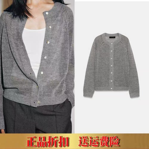 ZA家2026秋季新品 女装长袖圆领羊毛混纺针织外套开衫2142009 802