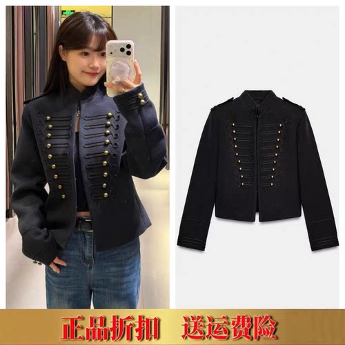 ZA家2026秋季新品女装复古长袖立领收腰拿破仑夹克短外套 6318337